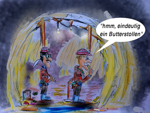 Cartoon: im weihnachtsberg (medium) by ab tagged weihnachten,essen,berg,stollen,butter,bergman,unterirdisch