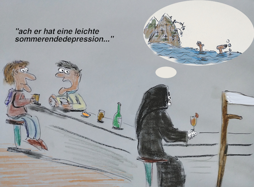 Cartoon: jahreszeit (medium) by ab tagged sommer,herbst,ende,schwimmen,see,berge,wanderer,tod,ertrinken,absturz,tote,touristen,leichtsinn,dummheit