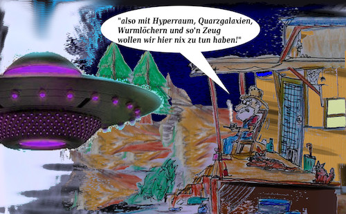Cartoon: kein stress (medium) by ab tagged alter,mann,veranda,ufo,ruhe,natur