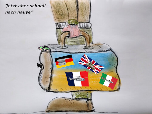 Cartoon: kleiner europa trip (medium) by ab tagged eu,ukraine,mp,präsident,krieg,russland,waffen,militär,geld
