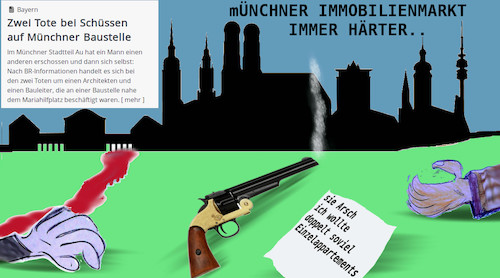 Cartoon: mist gebaut (medium) by ab tagged münchen,mord,baustelle,architekt,wohnungen,mietpreise