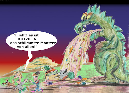 Cartoon: montagsMonster (medium) by ab tagged monster,ungeheuer,schlecht,übel,riesig,flucht