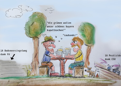 Cartoon: montagsstammtisch (medium) by ab tagged bayern,wahl,erding,csu,fw,söder,hubsi,natur,umwelt