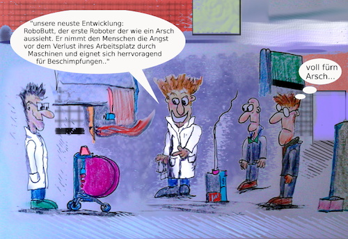 Cartoon: rosige aussichten (medium) by ab tagged forschung,zukunft,roboter,maschinen,menschlich,arbeitsplatz,verlust