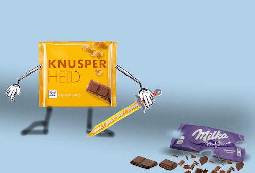 Cartoon: schokofight (medium) by ab tagged schokolade,deutschland,marke,ritter,sport,milka