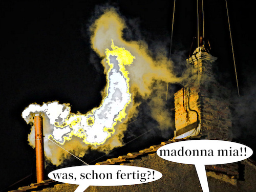 Cartoon: shit happens (medium) by ab tagged pope,papst,konklave,rom,trump,usa,vatikan,rauch,farbe