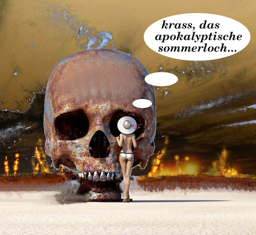 Cartoon: sommer 22 (medium) by ab tagged sommer,deutschland,europa,klimawandel,waldbrand,dürre,trockenheit,fluss,wasser,tod