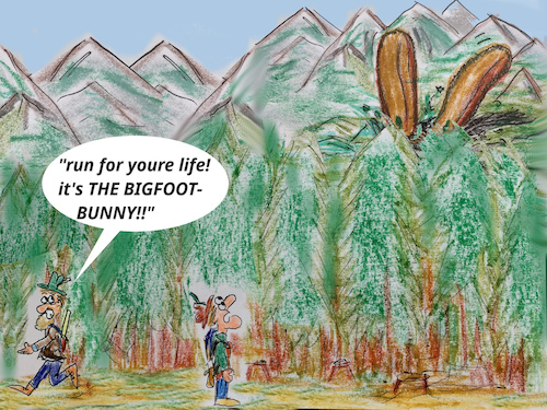 Cartoon: surprise (medium) by ab tagged wood,hunter,bunny,rabbit,big,forest,mystery