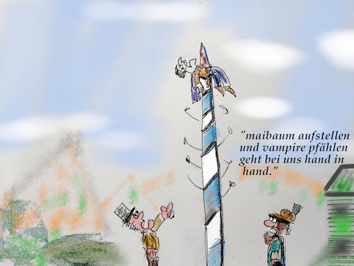 Cartoon: the day after (medium) by ab tagged bayern,mai,baum,vampir