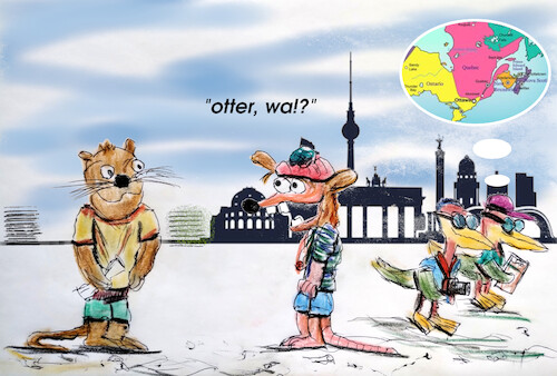Cartoon: tierische sprachverwirrung (medium) by ab tagged berlin,hauptstadt,tiere,name,sprache,land