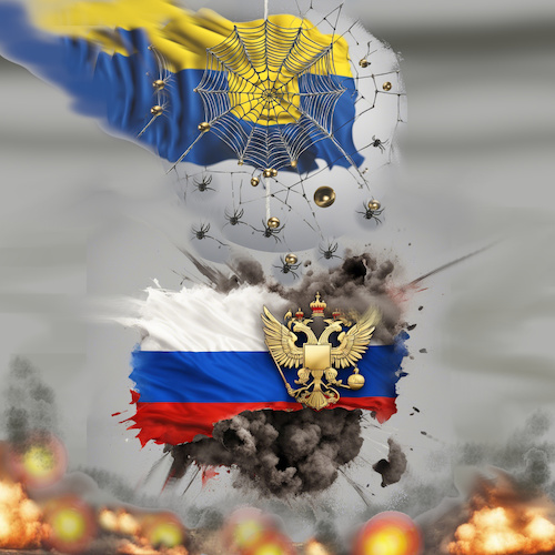 Cartoon: ukraine spiderweb (medium) by ab tagged russia,ukraine,war,drone,attack,aircraft,putin,fucked