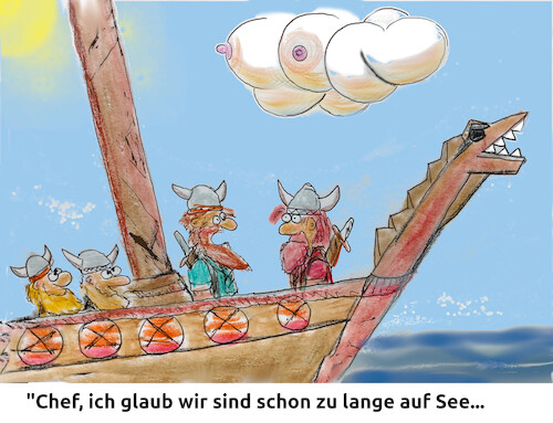 Cartoon: unterwegs (medium) by ab tagged abenteuer,schiff,wikinger,reisen,meer,see