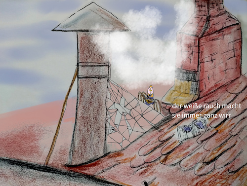 Cartoon: Vatikan Dach (medium) by ab tagged rom,konklave,vatikan,schornstein,rauch,spinne,papst
