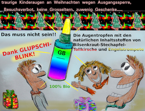 Cartoon: weihnachtshilfe (medium) by ab tagged weihnachten,corona,einschränkung,verbote,geschenke,kinder,eltern,gesundheit,arzneimittel,drogen