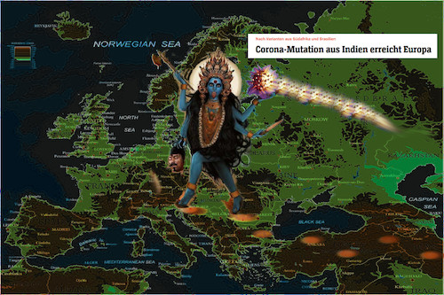 Cartoon: welcome (medium) by ab tagged virus,corona,europa,indien,welt