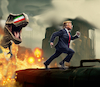 Cartoon: defeated (small) by ab tagged us,trump,war,iran,oil,blabla,usa,president,präsident,potus,krieg,gas,price,öl,benzin,feuer,naher,osten,middle,east