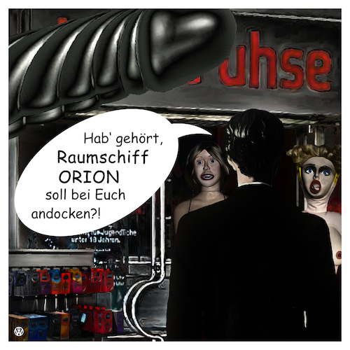 Cartoon: Raumschiff ORION (medium) by Night Owl tagged beate,uhse,konzern,erotikversand,orion,versandhändler,branchenpionier,insolvenz,flensburg,rotermund