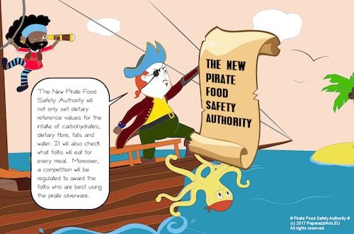 Cartoon: Pirate Food Safety Authority (medium) by paparazziarts tagged food,safety,authority,dietary,reference,values,for,the,intake,of,carbohydrates,fibre,fats,and,water,meals,silverware