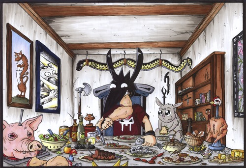 Cartoon: Das große Fressen (medium) by Insane-Comics tagged insane,comics,insanecomics,seth,mythologie,mythology,egypt,ägypten,schwein,essen,abendmahl