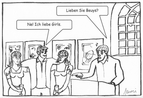 Cartoon: Beuys and Girls (medium) by Cartoon Jami tagged boys,girls,artist,exhibition,hilden,haushildenerkünstler,josephbeuys