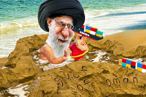Cartoon: Gulf of Oman (medium) by Bart van Leeuwen tagged gulf,of,oman,iran,war,tonkin,khamenei,tanker,attacks