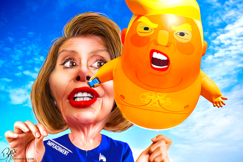 Cartoon: Impeachment Trump Pelosi (medium) by Bart van Leeuwen tagged impeachment,trump,balloon,impeach,ukraine,whistleblower
