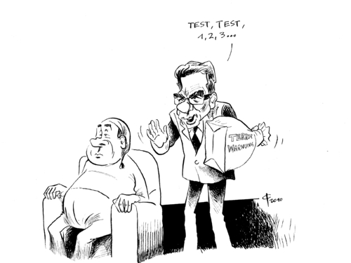 Cartoon: Auf Herz und Nieren (medium) by Paolo Calleri tagged november,kontrollen,terrorgefahr,deutschland,maizere,de,thomas,bundesinnenminister