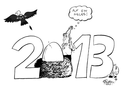 Cartoon: Gutes Neues (medium) by Paolo Calleri tagged jahr,jahreswechsel,2012,2013,geier,pleitegeier,krise,krisenjahr,sparschwein,krisenländer,schuldenkrise,zukunft,glück,sparen,schwein