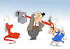 Cartoon: American slapstick (small) by Paolo Calleri tagged usa china eu europa handel wirtschaft zoll zoelle schutzzoelle stahl produkte waren freihandel handelsstreit karikatur cartoon paolo calleri