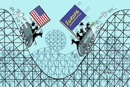Cartoon: Achterbahn nochmal (medium) by RABE tagged trump,präsident,usa,donald,einmarsch,erstürmung,cartoon,karikatur,pressezeichnung,rabe,ralf,böhme,farbcartoon,tagescartoon,venezuela,südamerika,maduro,regimewechsel,weltordnung,kongress,völkerrecht,davos,gipfel,rede,grönland,deal,strafzölle,zusammenstoss,zusammenprall,achterbahn,trump,präsident,usa,donald,einmarsch,erstürmung,cartoon,karikatur,pressezeichnung,rabe,ralf,böhme,farbcartoon,tagescartoon,venezuela,südamerika,maduro,regimewechsel,weltordnung,kongress,völkerrecht,davos,gipfel,rede,grönland,deal,strafzölle,zusammenstoss,zusammenprall,achterbahn