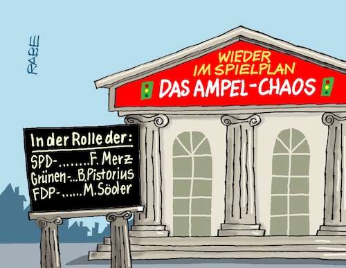 Cartoon: Ampelchaos II (medium) by RABE tagged merz,union,kanzler,fritze,koalition,spd,klingbeil,bundesregierung,rabe,ralf,böhme,cartoon,karikatur,pressezeichnung,farbcartoon,tagescartoon,trump,putin,krisen,tv,nachrichten,waschmaschine,ampel,ampelchaos,wehrdienst,los,lotterie,wehrdienstgesetz,pistorius,theater,spielplan,merz,union,kanzler,fritze,koalition,spd,klingbeil,bundesregierung,rabe,ralf,böhme,cartoon,karikatur,pressezeichnung,farbcartoon,tagescartoon,trump,putin,krisen,tv,nachrichten,waschmaschine,ampel,ampelchaos,wehrdienst,los,lotterie,wehrdienstgesetz,pistorius,theater,spielplan