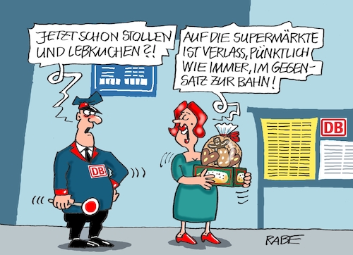 Cartoon: Bahnkuchen (medium) by RABE tagged ampel,ampelregierung,rot,grün,gelb,fdp,spd,grüne,rabe,ralf,böhme,cartoon,karikatur,pressezeichnung,farbcartoon,tagescartoon,db,bahn,bahnhof,bahnsteig,schaffner,stollen,lebkuchen,weihnachten,pünktlichkeit,supermarkt,kaufhalle,ampel,ampelregierung,rot,grün,gelb,fdp,spd,grüne,rabe,ralf,böhme,cartoon,karikatur,pressezeichnung,farbcartoon,tagescartoon,db,bahn,bahnhof,bahnsteig,schaffner,stollen,lebkuchen,weihnachten,pünktlichkeit,supermarkt,kaufhalle