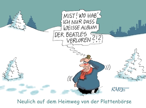Cartoon: Beatlesalbum (medium) by RABE tagged kälte,winter,frost,eis,schnee,wetter,wetterbericht,eisglätte,dauerfrost,cartoon,karikatur,rabe,ralf,böhme,tageszeichnung,farbcartoon,pressezeichnung,feuerwehr,kind,eisen,metall,zunge,klima,klimakleber,beatles,pop,rock,beat,lp,schalplatte,album,börse,plattenbörse,white,kälte,winter,frost,eis,schnee,wetter,wetterbericht,eisglätte,dauerfrost,cartoon,karikatur,rabe,ralf,böhme,tageszeichnung,farbcartoon,pressezeichnung,feuerwehr,kind,eisen,metall,zunge,klima,klimakleber,beatles,pop,rock,beat,lp,schalplatte,album,börse,plattenbörse,white