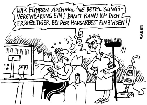Cartoon: Beteiligungsvereinbarung (medium) by RABE tagged hausarbeit,hausarbeit,haushalt,mann,frau,beziehung,ehe,partnerschaft