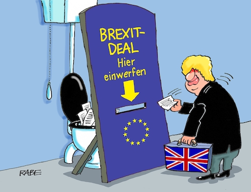 Cartoon: Brexit Deal I (medium) by RABE tagged brexit,no,deal,johnson,boris,downing,street,austritt,eu,brüssel,london,rabe,ralf,böhme,cartoon,karikatur,pressezeichnung,farbcartoon,tagescartoon,may,juncker,luxemburg,klobecken,brexit,no,deal,johnson,boris,downing,street,austritt,eu,brüssel,london,rabe,ralf,böhme,cartoon,karikatur,pressezeichnung,farbcartoon,tagescartoon,may,juncker,luxemburg,klobecken