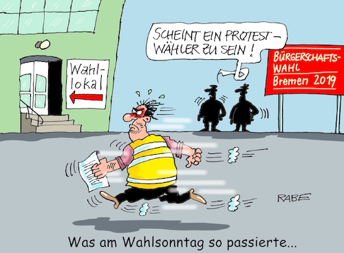 Cartoon: Bürgerschaftswahl Bremen (medium) by RABE tagged europawahl,mai,brüssel,eu,rabe,ralf,böhme,cartoon,karikatur,pressezeichnung,farbcartoon,tagescartoon,kreistag,kreistagswahlen,wahlsonntag,sitze,kandidaten,wahlcoaching,wähler,wählercoaching,coach,bremen,bürgerschaftswahlen,spd,bürgermeister,protestwähler,gelbwesten,europawahl,mai,brüssel,eu,rabe,ralf,böhme,cartoon,karikatur,pressezeichnung,farbcartoon,tagescartoon,kreistag,kreistagswahlen,wahlsonntag,sitze,kandidaten,wahlcoaching,wähler,wählercoaching,coach,bremen,bürgerschaftswahlen,spd,bürgermeister,protestwähler,gelbwesten