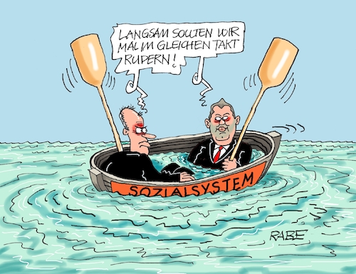 Cartoon: Der Untergang (medium) by RABE tagged merz,union,kanzler,fritze,koalition,spd,klingbeil,bundesregierung,rabe,ralf,böhme,cartoon,karikatur,pressezeichnung,farbcartoon,tagescartoon,trump,putin,krisen,tv,nachrichten,waschmaschine,lars,vize,sozialleistungen,rente,rentensystem,schulden,wasser,ruderboot,ruder,untergang,merz,union,kanzler,fritze,koalition,spd,klingbeil,bundesregierung,rabe,ralf,böhme,cartoon,karikatur,pressezeichnung,farbcartoon,tagescartoon,trump,putin,krisen,tv,nachrichten,waschmaschine,lars,vize,sozialleistungen,rente,rentensystem,schulden,wasser,ruderboot,ruder,untergang