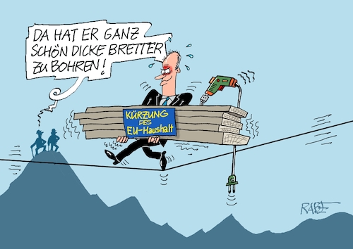 Cartoon: Dickbrettbohrer (medium) by RABE tagged merz,kanzler,koalition,union,spd,klingbeil,cartoon,karikatur,pressezeichnung,farbcartoon,tagescartoon,db,bahn,frühling,frühjahr,frühjahrsputz,ice,zug,blumenkasten,blumenkästen,esc,songcontest,eu,gipfel,brüssel,gipfeltreffen,haushalt,kürzung,drahtseil,seil,seiltänzer,drahtseilakt,balance,bretter,bohrer,bohrmaschine,merz,kanzler,koalition,union,spd,klingbeil,cartoon,karikatur,pressezeichnung,farbcartoon,tagescartoon,db,bahn,frühling,frühjahr,frühjahrsputz,ice,zug,blumenkasten,blumenkästen,esc,songcontest,eu,gipfel,brüssel,gipfeltreffen,haushalt,kürzung,drahtseil,seil,seiltänzer,drahtseilakt,balance,bretter,bohrer,bohrmaschine