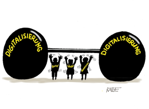 Cartoon: Digitalisierung (medium) by RABE tagged merz,kanzler,koalition,union,spd,klingbeil,cartoon,karikatur,pressezeichnung,farbcartoon,tagescartoon,db,bahn,frühling,frühjahr,frühjahrsputz,ice,zug,blumenkasten,blumenkästen,esc,songcontest,bund,länder,kommunen,digitalisierung,gewicht,hantel,merz,kanzler,koalition,union,spd,klingbeil,cartoon,karikatur,pressezeichnung,farbcartoon,tagescartoon,db,bahn,frühling,frühjahr,frühjahrsputz,ice,zug,blumenkasten,blumenkästen,esc,songcontest,bund,länder,kommunen,digitalisierung,gewicht,hantel
