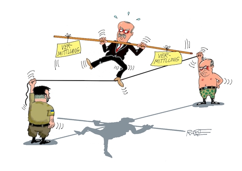 Cartoon: Drahtseilakt (medium) by RABE tagged trrump,donald,präsident,usa,zoll,strafzoll,cartoon,karikatur,rabe,ralf,böhme,pressezeichnung,farbcartoon,tagescartoon,vatikan,büro,papst,franziskus,tod,sekretär,konklave,selbsternennung,kirche,bischof,türkei,erdogan,istanbul,vermittlung,ukraine,ukrainekrieg,moskau,friedensgespräch,putin,selenskyj,diplomatie,delegation,gespräche,drahtseil,hochseil,balance,artist,hochseilartist,vermittlerrolle,trrump,donald,präsident,usa,zoll,strafzoll,cartoon,karikatur,rabe,ralf,böhme,pressezeichnung,farbcartoon,tagescartoon,vatikan,büro,papst,franziskus,tod,sekretär,konklave,selbsternennung,kirche,bischof,türkei,erdogan,istanbul,vermittlung,ukraine,ukrainekrieg,moskau,friedensgespräch,putin,selenskyj,diplomatie,delegation,gespräche,drahtseil,hochseil,balance,artist,hochseilartist,vermittlerrolle