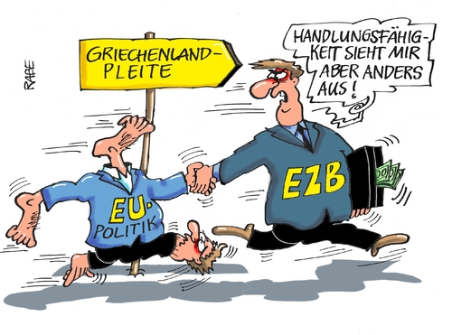 Cartoon: EZB (medium) by RABE tagged iwf,ezb,verhandlungen,griechenland,eu,tsipras,juncker,rabe,ralf,böhme,cartoon,karikatur,pressezeichnung,farbcartoon,tagescartoon,varoufakis,athen,euro,brüssel,schuldenschnitt,hand,fuss,kopflos,eurozone,grexit,austritt,wegweiser,handlungsfähigkeit,griechenlandpleite,iwf,ezb,verhandlungen,griechenland,eu,tsipras,juncker,rabe,ralf,böhme,cartoon,karikatur,pressezeichnung,farbcartoon,tagescartoon,varoufakis,athen,euro,brüssel,schuldenschnitt,hand,fuss,kopflos,eurozone,grexit,austritt,wegweiser,handlungsfähigkeit,griechenlandpleite