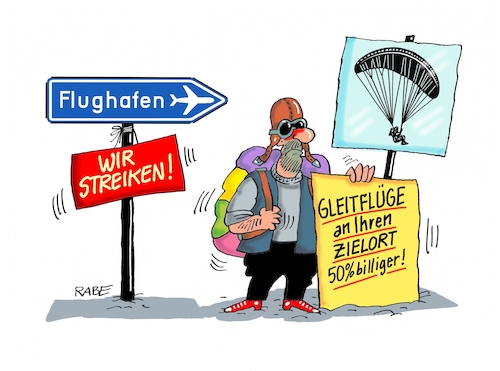 Cartoon: Flughafen Streik (medium) by RABE tagged ampel,ampelregierung,rot,grün,gelb,fdp,spd,grüne,rabe,ralf,böhme,cartoon,karikatur,pressezeichnung,farbcartoon,tagescartoon,inflation,einkommen,rente,rentenpaket,bruch,streit,neuwahlen,streik,flughafen,airport,flugausfall,verdi,gewerkschaften,bodenpersonal,urlauber,lufthansa,terminal,flieger,flugzeug,piloten,fallschirm,gleitflug,gleitflieger,urlaubsziel,arbeitskampf,ampel,ampelregierung,rot,grün,gelb,fdp,spd,grüne,rabe,ralf,böhme,cartoon,karikatur,pressezeichnung,farbcartoon,tagescartoon,inflation,einkommen,rente,rentenpaket,bruch,streit,neuwahlen,streik,flughafen,airport,flugausfall,verdi,gewerkschaften,bodenpersonal,urlauber,lufthansa,terminal,flieger,flugzeug,piloten,fallschirm,gleitflug,gleitflieger,urlaubsziel,arbeitskampf