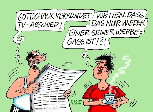 Cartoon: Gottschalk geht (medium) by RABE tagged tv,thomas,gottschalk,entertainer,wetten,dass,rabe,ralf,böhme,cartoon,karikatur,tageszeichnung,pressezeichnung,tagescartoon,farbcartoon,showmaster,ratesendung,samstagabenshow,wettkönig,saalwette,tv,thomas,gottschalk,entertainer,wetten,dass,rabe,ralf,böhme,cartoon,karikatur,tageszeichnung,pressezeichnung,tagescartoon,farbcartoon,showmaster,ratesendung,samstagabenshow,wettkönig,saalwette