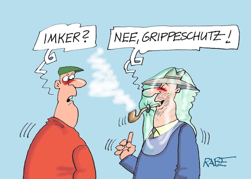 Cartoon: Grippeschutz (medium) by RABE tagged merz,union,kanzler,fritze,koalition,spd,klingbeil,bundesregierung,rabe,ralf,böhme,cartoon,karikatur,pressezeichnung,farbcartoon,tagescartoon,trump,putin,krisen,tv,nachrichten,waschmaschine,grippe,grippeschutz,grippeschutzimpfung,impfung,imker,bienen,netz,pfeife,rauch,merz,union,kanzler,fritze,koalition,spd,klingbeil,bundesregierung,rabe,ralf,böhme,cartoon,karikatur,pressezeichnung,farbcartoon,tagescartoon,trump,putin,krisen,tv,nachrichten,waschmaschine,grippe,grippeschutz,grippeschutzimpfung,impfung,imker,bienen,netz,pfeife,rauch