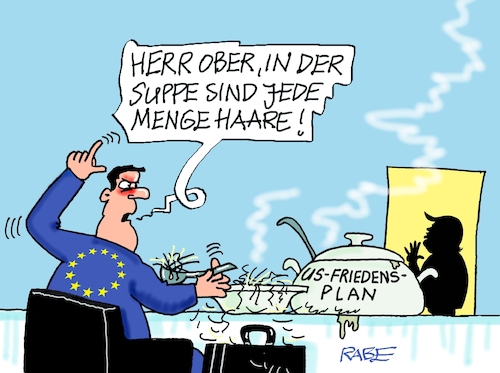 Cartoon: Haare in der Suppe (medium) by RABE tagged merz,union,kanzler,fritze,koalition,spd,klingbeil,bundesregierung,rabe,ralf,böhme,cartoon,karikatur,pressezeichnung,farbcartoon,tagescartoon,trump,putin,krisen,tv,nachrichten,waschmaschine,frieden,friedensplan,us,usa,eu,europa,entschärfung,kiew,russland,ukraine,selenskyj,ober,kellner,suppe,haare,beschwerdebuch,merz,union,kanzler,fritze,koalition,spd,klingbeil,bundesregierung,rabe,ralf,böhme,cartoon,karikatur,pressezeichnung,farbcartoon,tagescartoon,trump,putin,krisen,tv,nachrichten,waschmaschine,frieden,friedensplan,us,usa,eu,europa,entschärfung,kiew,russland,ukraine,selenskyj,ober,kellner,suppe,haare,beschwerdebuch