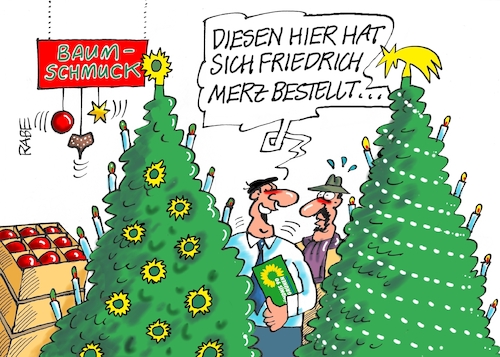 Cartoon: Hundertprozent Grün (medium) by RABE tagged ampel,ampelregierung,rot,grün,gelb,fdp,spd,grüne,rabe,ralf,böhme,cartoon,karikatur,pressezeichnung,farbcartoon,tagescartoon,inflation,einkommen,rente,rentenpaket,bruch,streit,neuwahlen,wahlkampf,koalition,kanzlerkandidat,friedrich,merz,weihnachten,weihnachtsbaum,baumschmuck,sonnenblumen,glaskugeln,ampel,ampelregierung,rot,grün,gelb,fdp,spd,grüne,rabe,ralf,böhme,cartoon,karikatur,pressezeichnung,farbcartoon,tagescartoon,inflation,einkommen,rente,rentenpaket,bruch,streit,neuwahlen,wahlkampf,koalition,kanzlerkandidat,friedrich,merz,weihnachten,weihnachtsbaum,baumschmuck,sonnenblumen,glaskugeln