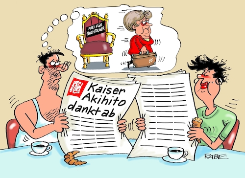 Cartoon: Kaiserin Merkel (medium) by RABE tagged akk,spahn,merz,schäuble,altmaier,merkel,parteispitze,cdu,parteitag,rabe,ralf,böhme,cartoon,karikatur,pressezeichnung,farbcartoon,tagescartoon,zentrale,dammbruch,spitzenkandidat,rückzug,abdankung,koffer,thron,nachfolger,akihito,japan,kaiser,kaiserin,akk,spahn,merz,schäuble,altmaier,merkel,parteispitze,cdu,parteitag,rabe,ralf,böhme,cartoon,karikatur,pressezeichnung,farbcartoon,tagescartoon,zentrale,dammbruch,spitzenkandidat,rückzug,abdankung,koffer,thron,nachfolger,akihito,japan,kaiser,kaiserin