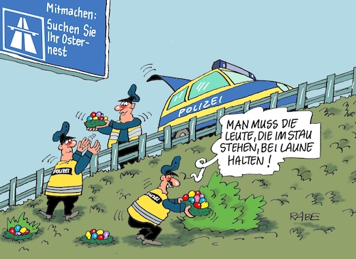 Cartoon: Osternestsuche (medium) by RABE tagged merz,kanzler,koalition,union,spd,klingbeil,cartoon,karikatur,pressezeichnung,farbcartoon,tagescartoon,db,bahn,frühling,frühjahr,frühjahrsputz,ice,zug,blumenkasten,blumenkästen,ostern,osterfest,ostereier,osternest,osternestsuche,reiseverkehr,autobahn,stau,autofahrer,langeweile,eiersuche,polizei,versteck,merz,kanzler,koalition,union,spd,klingbeil,cartoon,karikatur,pressezeichnung,farbcartoon,tagescartoon,db,bahn,frühling,frühjahr,frühjahrsputz,ice,zug,blumenkasten,blumenkästen,ostern,osterfest,ostereier,osternest,osternestsuche,reiseverkehr,autobahn,stau,autofahrer,langeweile,eiersuche,polizei,versteck