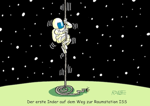 Cartoon: Seiltrick (medium) by RABE tagged weltall,raumstation,iss,cartoon,karikatur,pressezeichnung,farbcartoon,rabe,ralf,böhme,indien,inder,seil,seiltrick,weltall,raumstation,iss,cartoon,karikatur,pressezeichnung,farbcartoon,rabe,ralf,böhme,indien,inder,seil,seiltrick