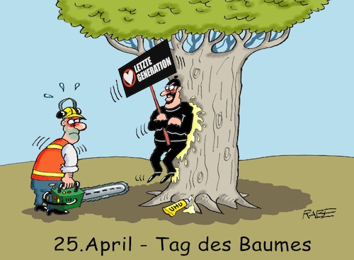 Cartoon: Tag des Baumes (medium) by RABE tagged spargel,spargelzeit,spargelesser,sparer,spargeld,rabe,ralf,böhme,cartoon,karikatur,pressezeichnung,farbcartoon,tagescartoon,baum,bäume,naturschutz,umweltschutz,wald,wälder,klimaaktivisten,klimakleber,leimtube,forstarbeiter,baumfällung,motorsäge,kettensäge,kleber,protest,spargel,spargelzeit,spargelesser,sparer,spargeld,rabe,ralf,böhme,cartoon,karikatur,pressezeichnung,farbcartoon,tagescartoon,baum,bäume,naturschutz,umweltschutz,wald,wälder,klimaaktivisten,klimakleber,leimtube,forstarbeiter,baumfällung,motorsäge,kettensäge,kleber,protest